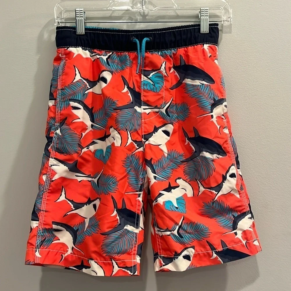 GAP Boys Red Shark Print Swim Trunks